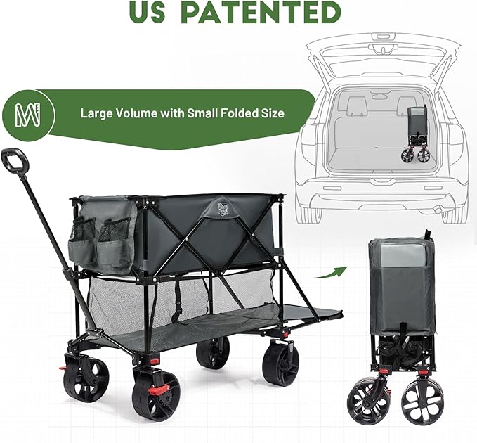 TIMBER RIDGE 400L Large Capacity Folding Double Decker Wagon with Brakes, 54" Extra Long Extender Wagon Cart, 450lbs Heavy Duty Collapsible Cart, All-Terrain Big Wheels for Camping, Sports, Shopping