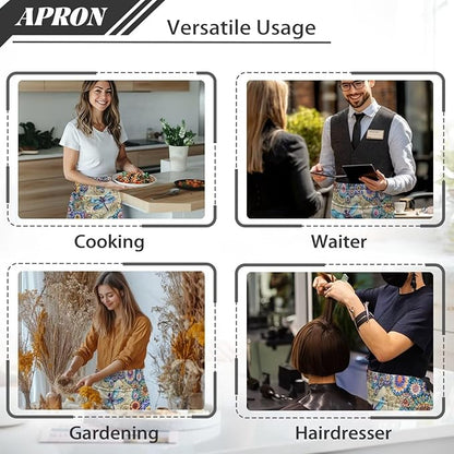 Waist Apron with 3 Pockets Waterproof 13 Inch Short Half Waist Aprons Women Men Server Aprons Waitress Waiter Apron