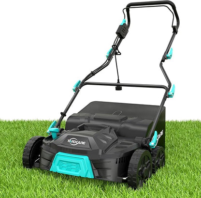 15Amp Lawn Dethatcher with 5-Position Depth Adjustment, 16-Inch 2-in-1 Dethatcher & Scarifier, 12-Gallon Collection Bag, Foldable Design for Easy Storage, Ideal for Lawn Care