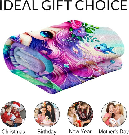 Toddler Blanket for Girls - Custom Mermaid Blanket for Girls 4-6 - Kids Mermaid Gifts for Crib, Lap