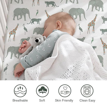 Little Grape Land Crib Sheets for Boys and Girls 2pk Baby Crib Fitted Sheet for Standard Size Crib and Toddler Mattress Super Soft Baby Sheet, Safari