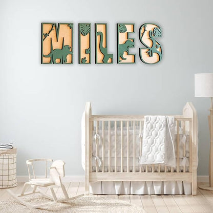 Personalized Wooden Name Sign - Custom Baby Name Signs for Nursery & Kids Room, Baby Announcement Sign, Wall Name Signs Personalized, Round Wooden Letters for Nursery Decor (3D Dinosaur)