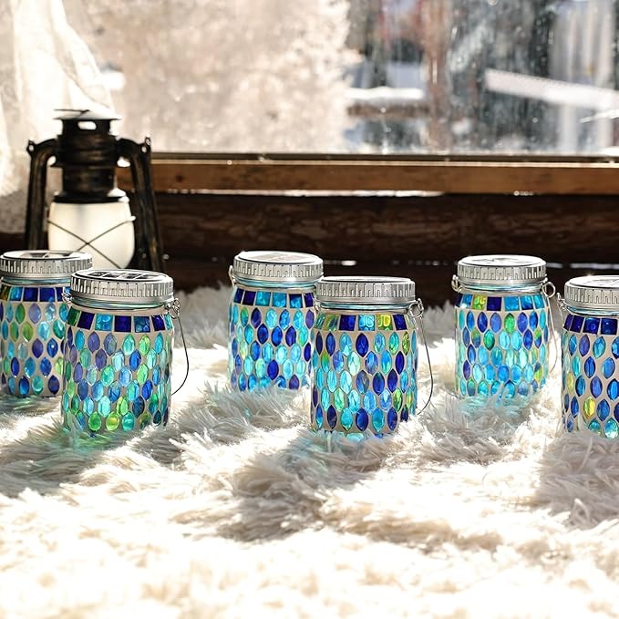 Cooo 2 Pack Mosaic Lanterns Outdoor Waterproof