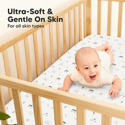 2-Pack Waterproof Baby Crib Sheets for Boys, Girls - 52x28 Viscose Derived from Bamboo Toddler Bed Sheet Neutral, Fitted Crib Mattress Protector Cover for Baby Bedding, Soft & Gentle (Nordic)