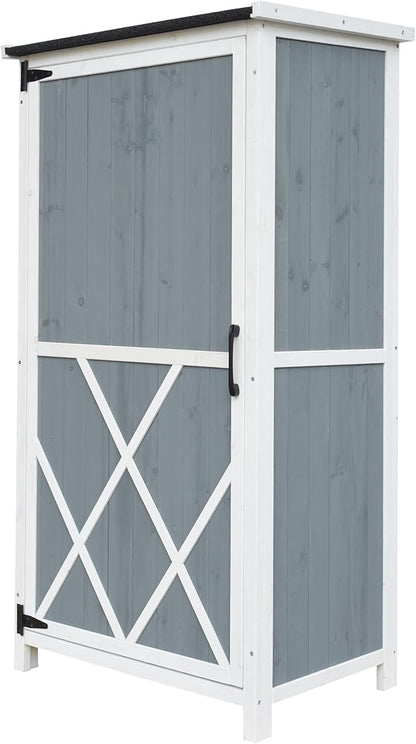 GDFStudio 54" Two-Tone Storage Shed Gray & White Design Outdoor Tool Storage House with Sloped Roof & 5 Customizable Compartments for Garden Patio Backyard, Gray