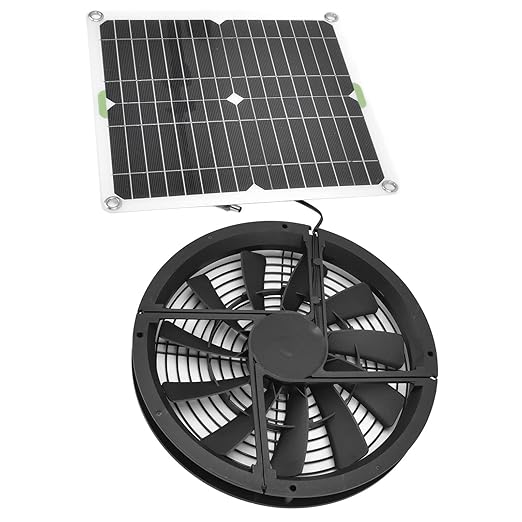 Solar Powered Fan, 100W Solar Panel and 10in Round Ventilation Case Exhaust Fan for Small Chicken Coops, Greenhouses, Pet Houses, Window Exhaust