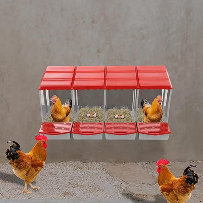 Chicken Nesting Box, 4 Compartments PP Nesting Box, Wall Mountable Nesting Boxes with Inclined Top, Drain Holes & Resting Platform for Chicken and Poultry to Collect Eggs