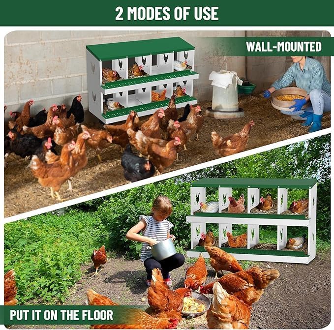 Chicken Nest Box, 8-Compartment Egg-Laying Box, Metal Hen House, Convenient for Collecting Eggs - Ventilated Poultry House Equipment - Suitable for Hens, Ducks Green, Without Stand