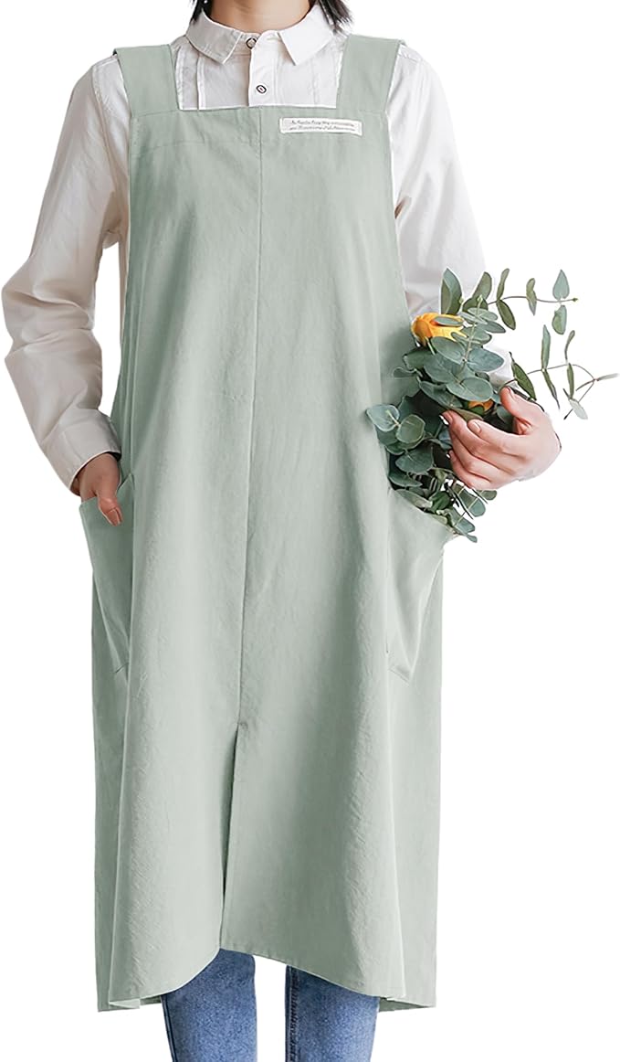 HANEE Cotton Aprons for Women and Men | Cross-Back Apron with Pockets