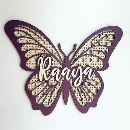 Personalized Butterfly 3D Name Sign, Custom Boho Wood Personalized Name Sign, 3D Wooden Layered Handmade Letter Wall Decor for Nursery or Child's Bedroom, Girl or Boy's Birthday Gift