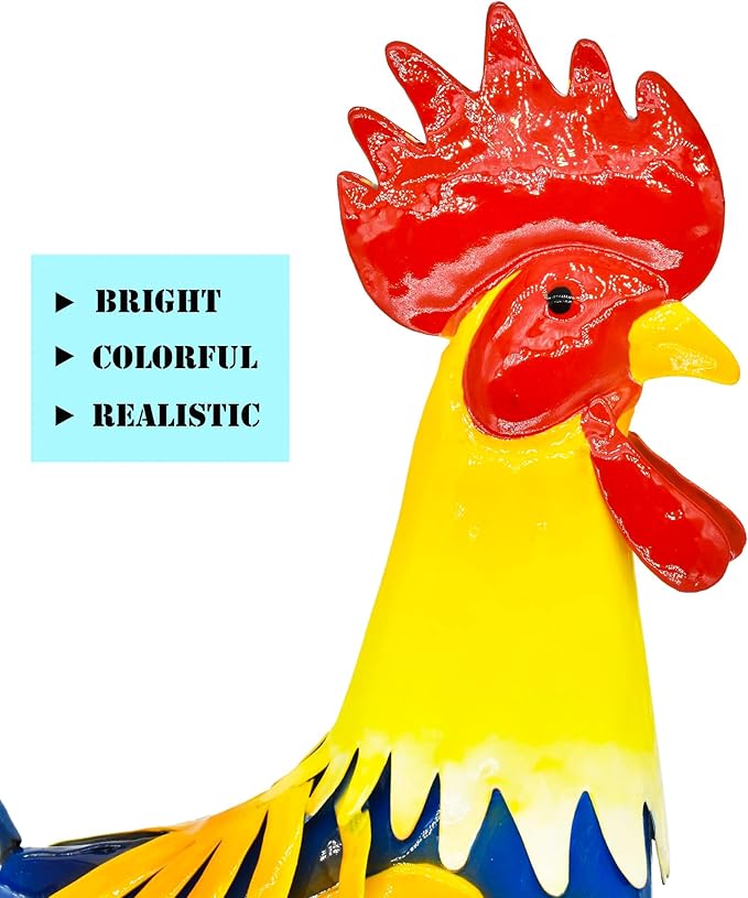 Metal Rooster Yard Art Outdoor Garden Decor Roosters Chicken Statue Decorations for Kitchen Home Lawn Patio, Multicolor