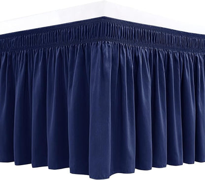 Biscaynebay Wrap Around Bed Skirts for Queen Beds 15" Drop, Navy Adjustable Elastic Dust Ruffles Easy Fit Wrinkle & Fade Resistant Silky Luxurious Fabric Machine Washable