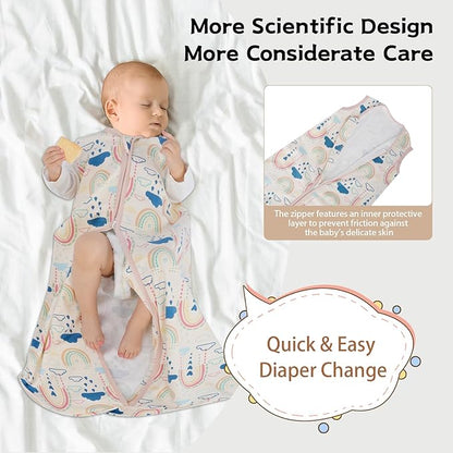 Baby Sleep Sack 0-6 Months,100% Cotton TOG 0.5 Wearable Blanket for Newborn and Infant, 3 Pack 2-Way Zipper Lightweight Sleeping Bags for Toddler