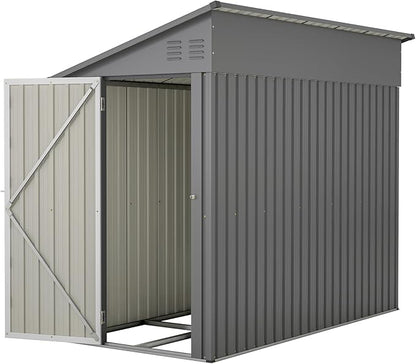 4×8 FT Lean to Metal Shed,Outdoor Heavy-Duty Storage Shed with Floor Base,All Weather Waterproof Garden Tool House W/Lockable Door&2 Air Vents,Reversible Door Design,for Backyard,Patio,Lawn,Gray