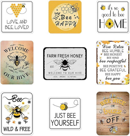 WERNNSAl 9PCS Bee Birthday Party Decorations - Honey Bee Signs Decoration for Kids Girls Farm Bee Birthday Party Funny Bumble Bee Hive Decor for Happy Bee Day Baby Shower Supplies Bee Sign Posters on Garden Home Yard Wall Decor