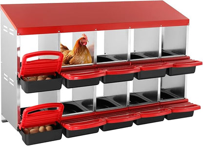 VEVOR Chicken Nest Box, 10-Compartment, 30 to 45 in Stable & Corrosion-Resistant Mental Nesting Boxes with Inclined Nesting Boxes, Bottom Holes & Resting Platform, Fit for Different Chicken Breeds