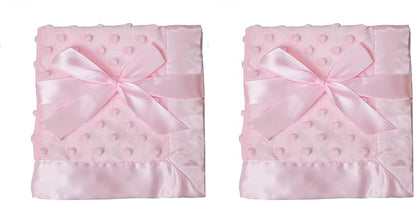 American Baby Company Heavenly Soft Chenille Security Blanket, 2-Layer Design with Minky Dot & Silky Satin, Pink, 14" x 14" for Boys and Girls (Pack of 2)