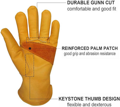 Heavy-Duty Cowhide Work Gloves Leather Work Gloves for Industrial/Gardening/Cutting/logging/Mechanics/Yard/Construction/Motorcycle/Farm, Men & Women Medium(1 Pair)