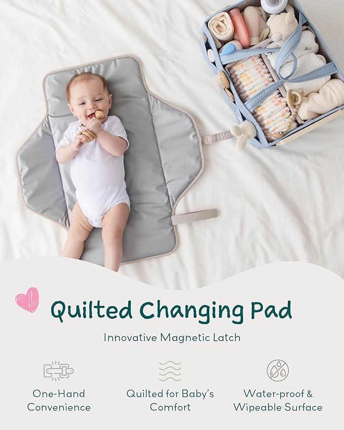 Lily Miles Baby Changing Pad Portable, Diaper Changing Mat with Magnetic Latches, Travel Pad for Diaper Bag, Baby Essentials, Wipeable & Waterproof Mat (Soft Sand, Large)