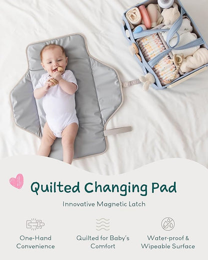 Lily Miles Baby Changing Pad Portable, Diaper Changing Mat with Magnetic Latches, Travel Pad for Diaper Bag, Baby Essentials, Wipeable & Waterproof Mat (Soft Sand, Large)