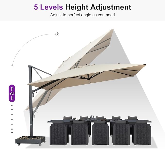PURPLE LEAF 13' X10' Rectangle Patio Umbrella Large Outdoor Aluminum Offset Umbrella with 360-degree Rotation Cantilever Umbrella for Garden Deck Backyard Pool Beige