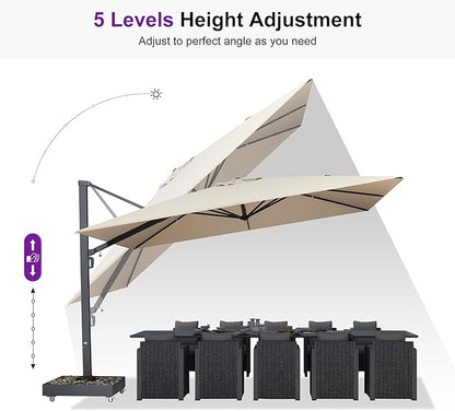PURPLE LEAF 13' X10' Rectangle Patio Umbrella Large Outdoor Aluminum Offset Umbrella with 360-degree Rotation Cantilever Umbrella for Garden Deck Backyard Pool Beige