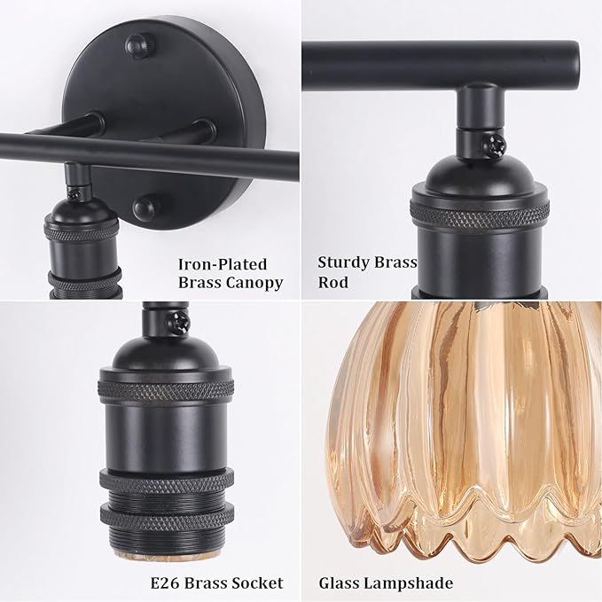 Bathroom Light Fixtures, 3-Light Black Vanity Wall Light Over Mirror