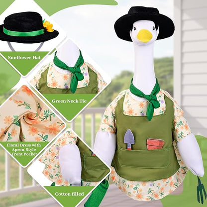 Gardener Goose Outfit for 23” Porch Goose Statue – Cute Lawn Goose Clothes for Outdoor Garden, Patio, Yard, Seasonal Decoration (Gardening Theme)