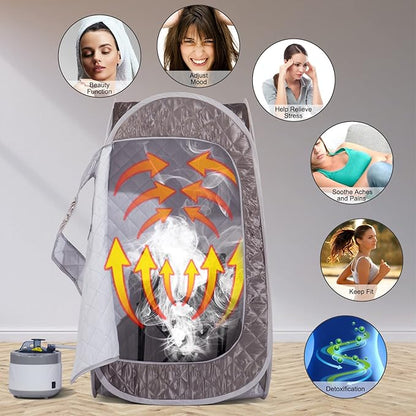 Smartmak Portable Steam Sauna, Full Body Personal Home Spa, Foldable Saunas Tent with 4L & 1500W Large Steam Generator, 16 Levels Remote Control, Upgraded Chair Included for Relaxation(DarkGrey)
