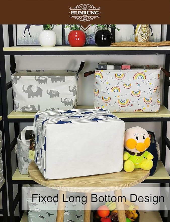 HUNRUNG Rectangle Storage Basket Cute Canvas Organizer Bin for Pet/Children Toys, Books, Clothes Perfect for Rooms/Playroom(Shark)