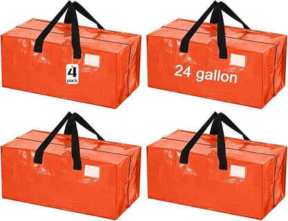 4 Pcs 24 Gallon Large Moving Bags with Zipper and Handles Foldable Storage Duffle Bags Heavy Duty Extra Large Totes for College Dorm Travel Clothes Blankets Bedding Moving (Orange)