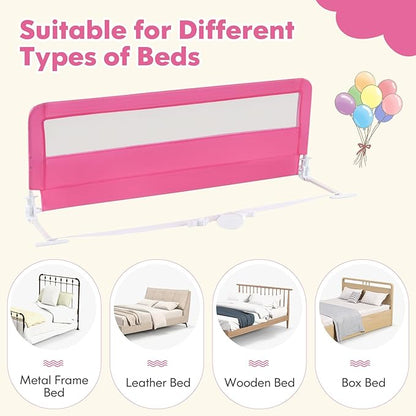 BABY JOY Bed Rails for Toddlers, 59'' Extra Long, Swing Down Bed Guard w/Safety Straps, Folding Baby Bedrail for Kids Twin, Double, Full Size Queen & King Mattress (Pink, 59-Inch)