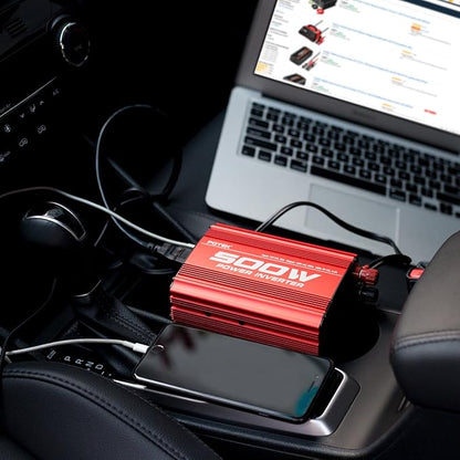 POTEK 500W Car Power Inverter DC 12V to AC 110V with 2AC outlets and 2A USB Port