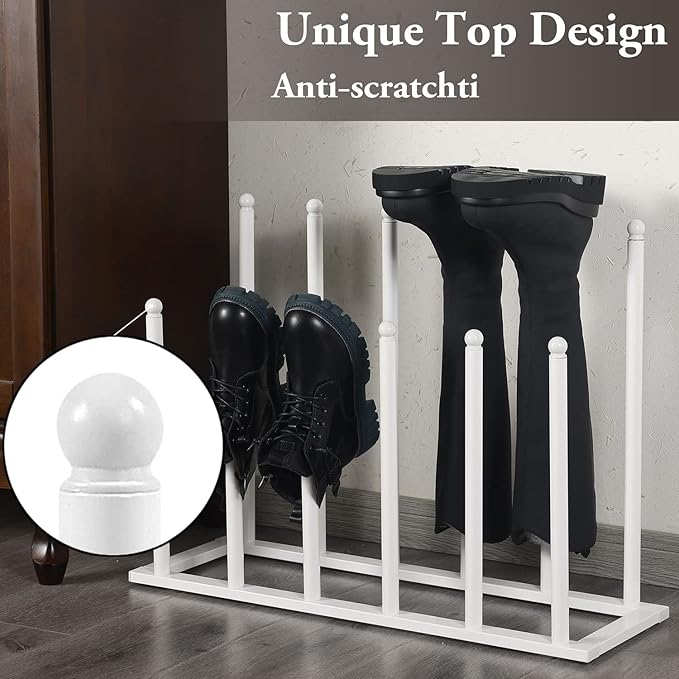 MyGift Modern White Metal Free Standing Boot Shoe Rack Organizer, Tall Boot Shaper Storage Stand, Holds up 6 Pairs of Tall Boots