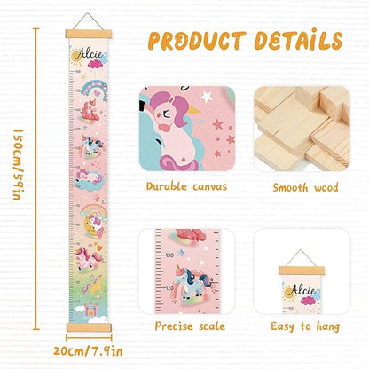 Personalize Name Growth Chart for Kids, Unicorn Kids Growth & Measuring Chart, Growth Chart for Wall, Height Measure Wall Chart Bedroom Nursery Wall Decoration,Playroom Essentials