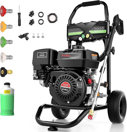 4200PSI Gas Pressure Washer, 4.0GPM Power Washer Gas Powered with 212CC Engine, 5 Nozzles, 25ft Hose & 0.5Gal Soap Tank - for Home, Car, Driveways, EPA/CARB/ETL Compliant 20FT x 1/4 (Black)