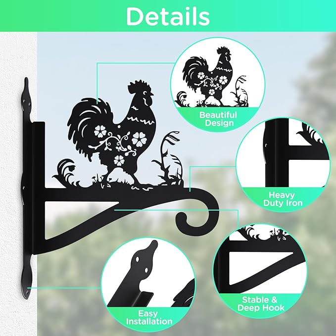 Plant Hanger Outdoor & Indoor, Chicken Decor Hanging Basket Hooks, Wall Hangers for Hanging Plant, Flower Basket, Bird Feeder, Lantern, Wind Chimes, Chicken Coop Accessories-Patio, Garden, Home Decor
