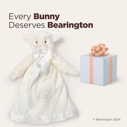 Bearington Collection Lamb Plush Security Blanket Lovey Christening Stuffed Animal - 15 in White Satin Trim - Baptism Lamb Security Blanket