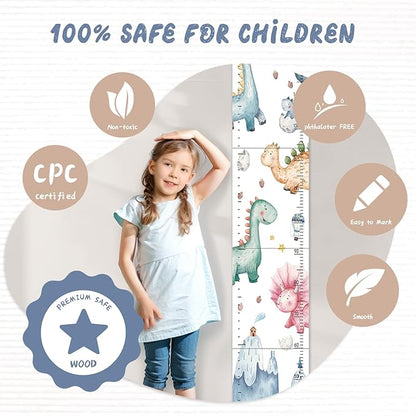 Personalized Name Growth Chart for Kids, Watercolor Dinosaur Height Measurement Chart for Children's Growth, Suitable for Both Boys and Girls, Removable and Easy to Store, Lightweight