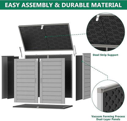 Uhomepro 4.6 Ft. X 4.1 Ft Outdoor Horizontal Storage Shed, Resin Storage Shed with Double Lockable Doors, Ideal for Garbage Can Storage and Garden Tools, Strong Water Resistance