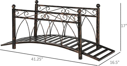 Outsunny 3.3' Metal Arch Zen Garden Bridge with Safety Siderails, Decorative Footbridge, Delicate Scrollwork & Corner Spheres for Stream, Fish Pond, Bronze