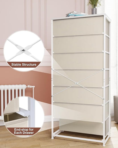 Crestlive Products Tall Dresser, 7-Drawer Wide Fabirc Storage Tower, Chests of Drawers - Vertical Organizer Unit for Bedroom, Hallway, Entryway, Nursery, Wood Top, Closets with Handles (Beige)