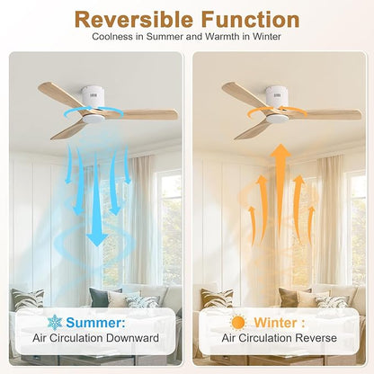 Sofucor 52 Inch Ceiling Fan No Light, Solid Wood Ceiling Fans Without Lights