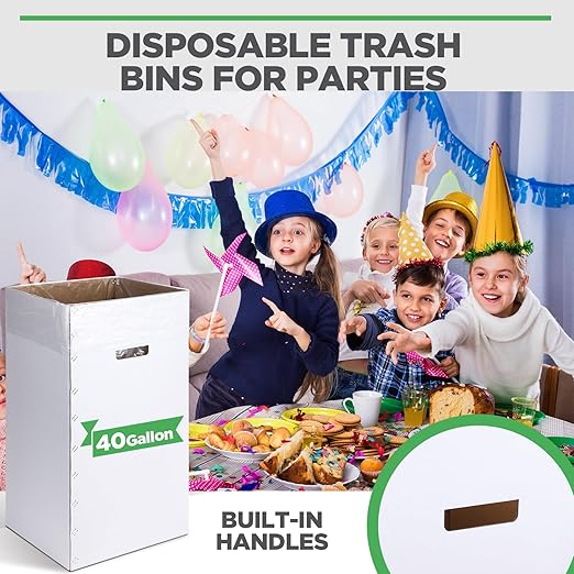 Tioncy 5 Pcs Cardboard Trash Cans Disposable and Reusable Corrugated Cardboard Trash Cans Recycling Bins Bulk with 10 Garbage Bags White Garbage Boxes for Parties Events(30 Gallon)