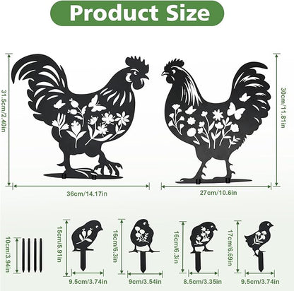 Chicken Decor, Garden Metal Stakes Gifts for Women/Men Chicken Lovers Gifts Silhouette Statues for Yard Art, Outside, Patio, Outdoor Decor, Garden Decorations, Lawn Ornaments