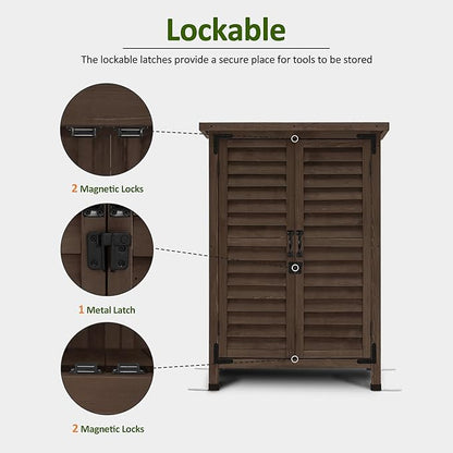 MCombo Outdoor Storage Cabinet, Small Storage Shed with Removable Shelf, Wood Garden Shed with 2 Doors for Yard Patio Lawn (24.6 x 18.3 x 38.2 inch) 0985 (Brown)