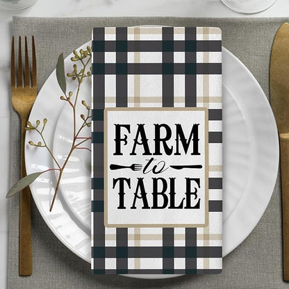 Farmhouse Animals Kitchen Dish Towels Set of 2, Chicken Pig Cow Chick Oink Moo Drying Hand Towel Baking Cooking Cloth, Farm to Table Buffalo Plaid Bathroom Home Decoration 18'' x 26''