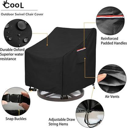 Okcool Outdoor Swivel Chair Cover 2 Pack,Outdoor Furniture Patio Chair Covers Waterproof Clearance,(27.5"W x 32.5"D x 39"H) Outdoor Lawn Patio Furniture Covers,Black