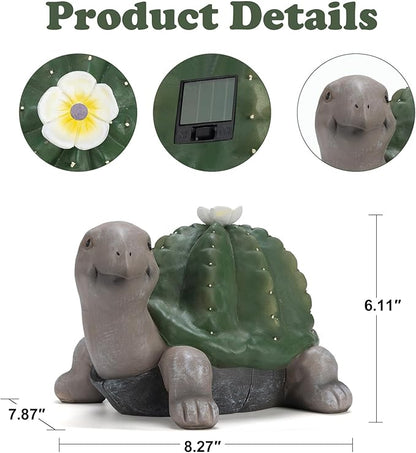 Solar Cactus Turtle Statue Garden Decor Light - Outdoor Decorative LED Flower, Suitable for Patio, Lawnand Garden Decorations, Gifts for Mom