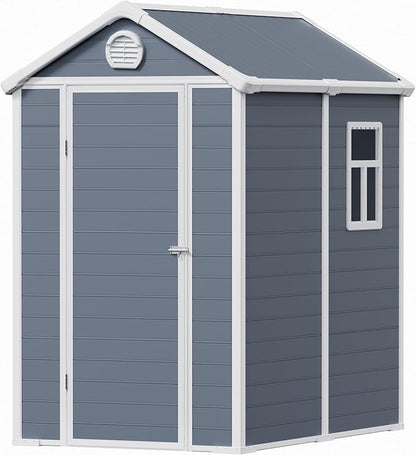 6x4.5 FT Plastic Sheds & Outdoor Storage, UV Resistant Storage Sheds Outdoor with Floor and Window, All-Weather Garden Resin Tool Shed for Lawn Mower, Yard Tools, Bike, Dark Gray